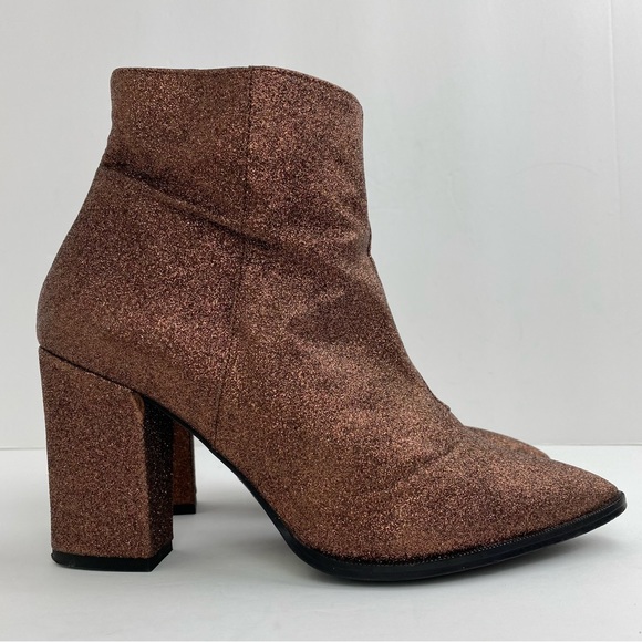 Renvy size 8.5 Women’s Bronze Merco Glitter Pointed Toe High Heeled Ankle Boots - Picture 1 of 10